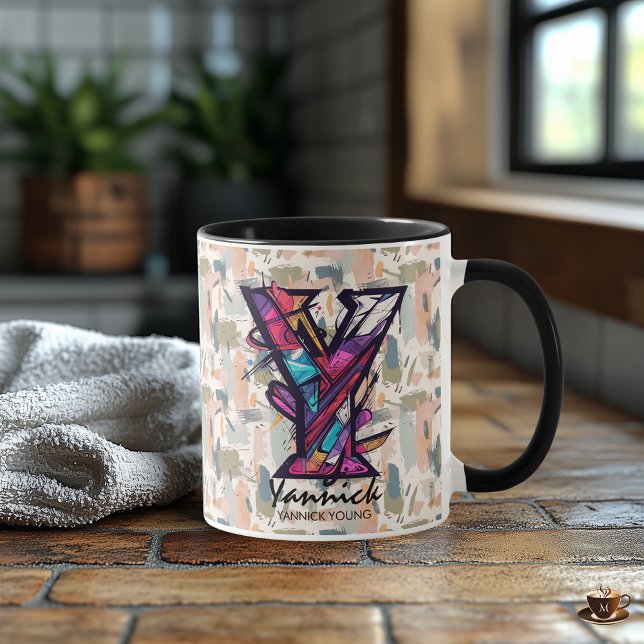 Caneca de Monograma Geométrico Ousado - Y para Yan (Criador carregado)