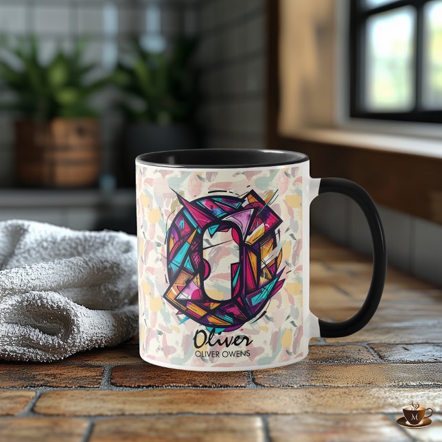 Caneca de Monograma Geométrico Vibrante - O para O (Criador carregado)