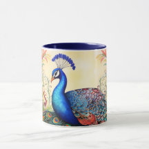 Caneca de Monograma Personalizado de Pavão Deslumb