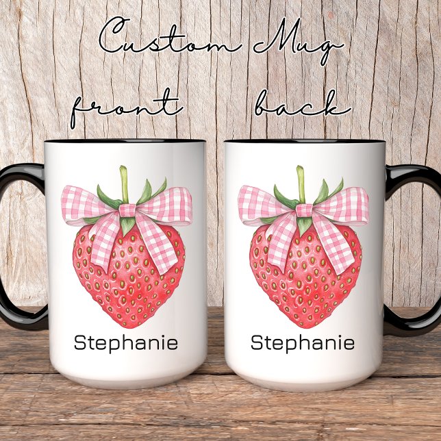 Caneca de Morango com Nome Personalizado, Presente (strawberry coquette mug, custom name mug, personalized strawberry mug, mug for her, birthday gift)