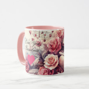 Caneca de Música de Piano Corações Amor Vovó