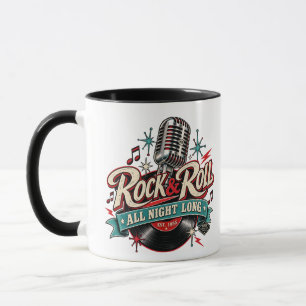 Caneca de Música Retro Vintage Rock & Roll a Noite
