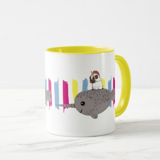 Caneca de Narwhal do Pug do unicórnio (Frente Esquerda)