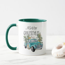 Caneca de Natal Caminhão Azul Rústico Fazenda