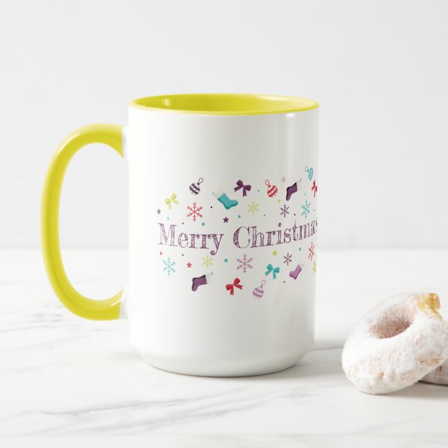 Caneca de Natal Colorida em Aquarela (Com Donut)