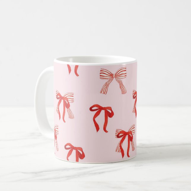 Caneca de Natal com arcos vermelhos fofos (Frente Esquerda)