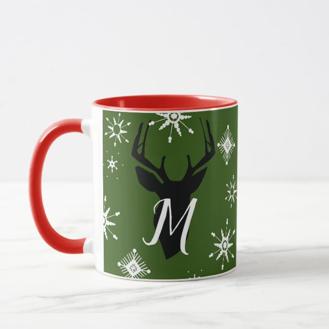 Caneca de Natal com Flocos de Neve de Veado Monogr (Esquerda)