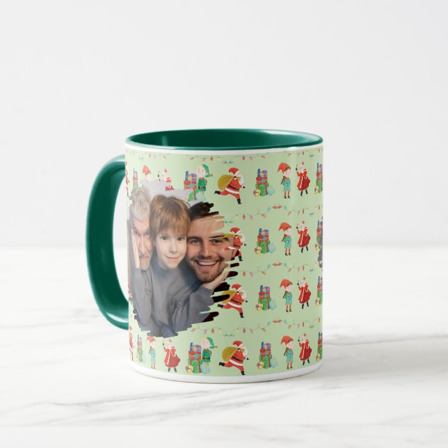 Caneca de Natal com Foto do Papai Noel e Elfo - Id (Frente Esquerda)