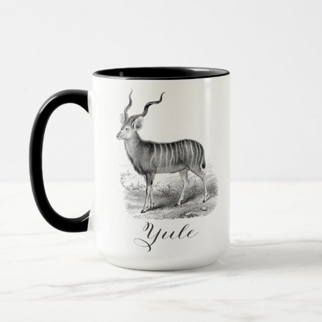 Caneca de Natal com gravação de cervo antigo diz Y (Esquerda)