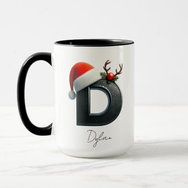Caneca de Natal com Letra D | Nome Personalizado d (Esquerda)