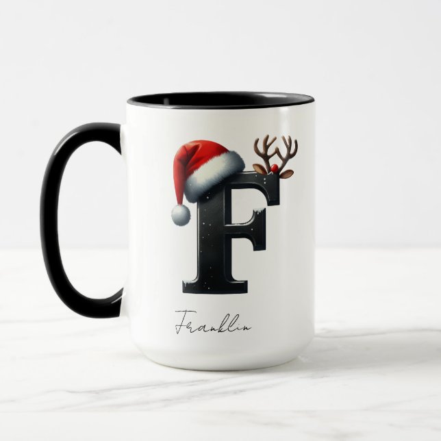 Caneca de Natal com Letra F | Xícara de Nome Perso (Esquerda)