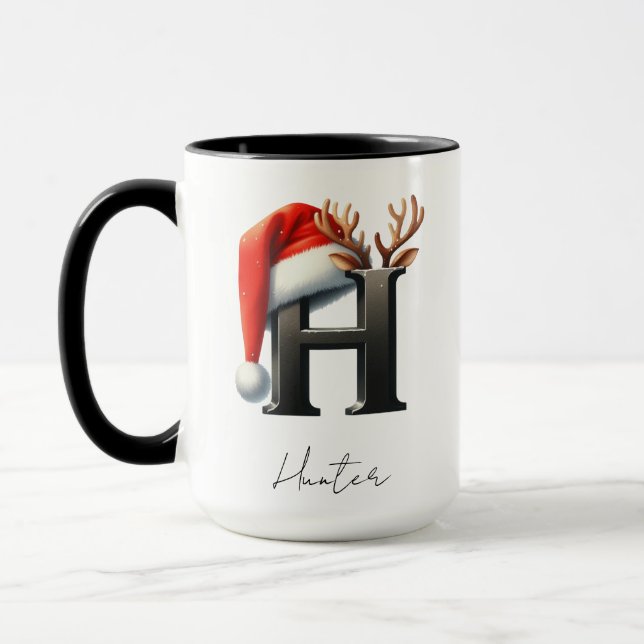 Caneca de Natal com Letra H | Xícara Personalizada (Esquerda)