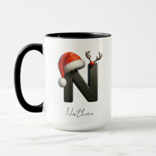 Caneca de Natal com Letra N Nome Personalizado