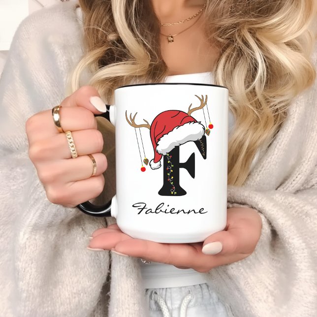 Caneca de Natal com Monograma Personalizado da Fam (personalized Christmas mug, Christmas alphabet mug, family monogram mug, holiday coffee mug,)
