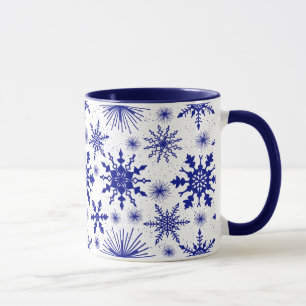 Caneca de Natal com Padrão de Floco de Neve Azul e