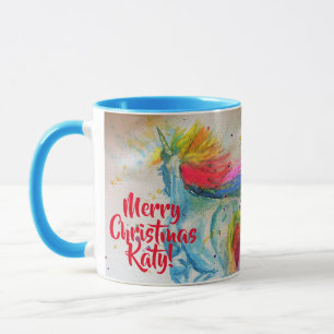 Caneca de Natal com Pintura de Aquarela de Unicórn