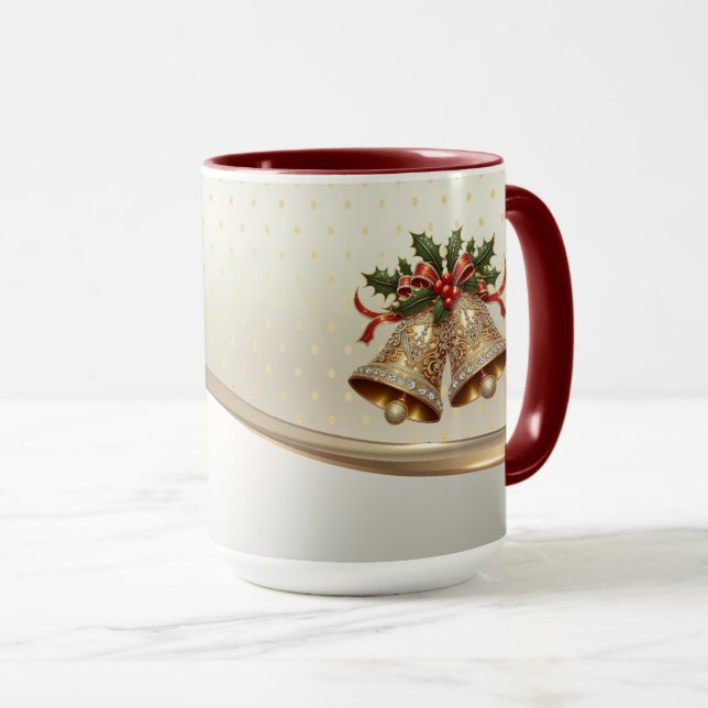 Caneca de Natal com Sininhos Dourados (Frente Esquerda)
