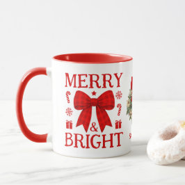 Caneca de Natal de Café com Laço de Xadrez Vermelh