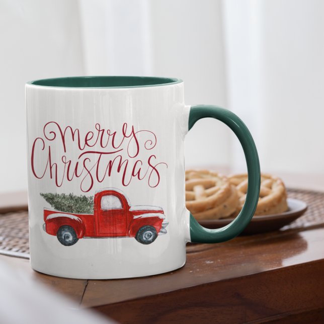 Caneca de Natal de Caminhão Vermelho Vintage (Criador carregado)