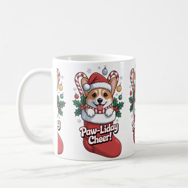 Caneca de Natal de Corgi Fofa – Café Alegria de Pa (Esquerda)