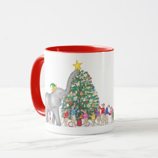 Caneca de Natal de elefante fofo e suricatos (Frente Esquerda)