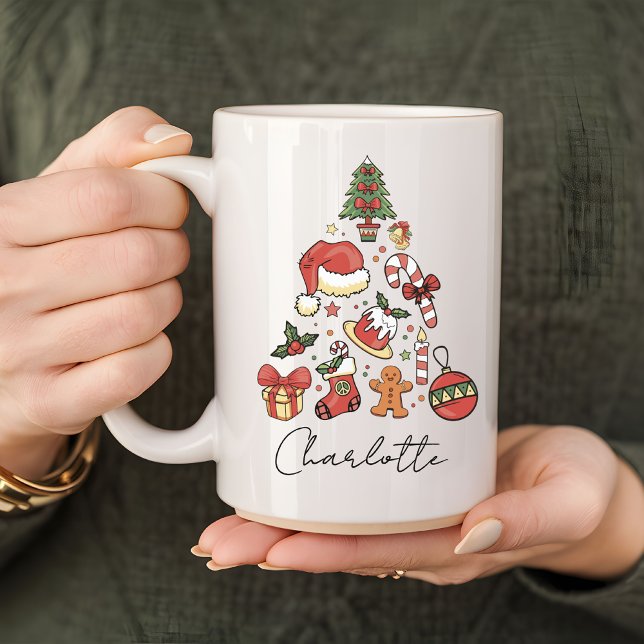 Caneca de Natal em forma de árvore, caneca de Nata (tree-shaped Christmas mug, merry Christmas mug, Christmas vibes mug, festive mug, holiday mug)
