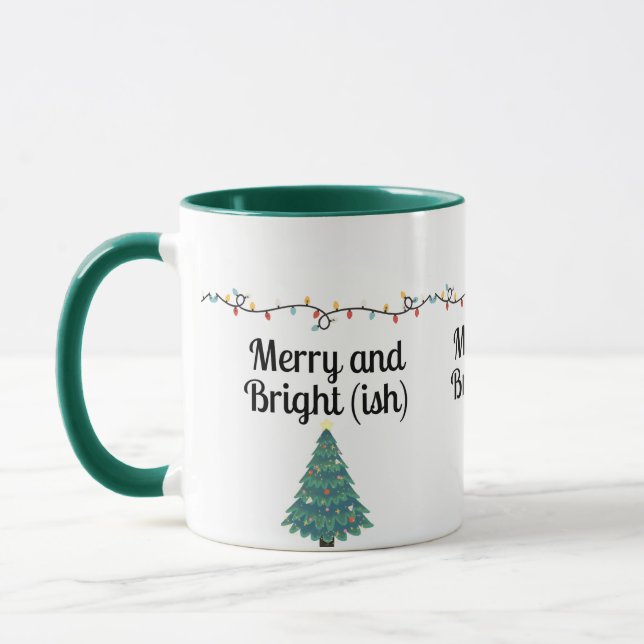 Caneca de Natal Engraçada Alegre e Brilhante(ish)  (Esquerda)
