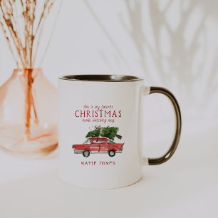 Caneca de Natal Favorito Carro Vermelho Aquarela