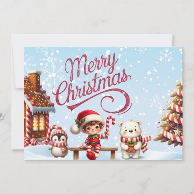 Caneca de Natal Festiva com Elf, Convite Pinguim (Frente)