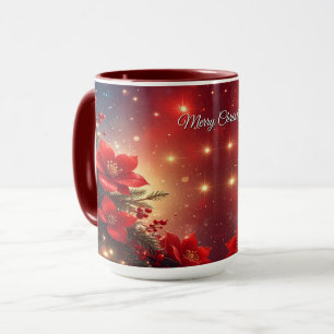 Caneca de Natal Floral Vermelha das Festas