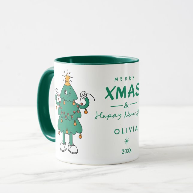 Caneca de Natal Fofa da Árvore de Natal | Férias P (Frente Esquerda)