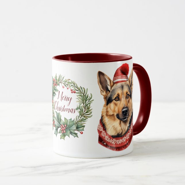 Caneca de Natal, German shepherd de Feliz (Frente Esquerda)