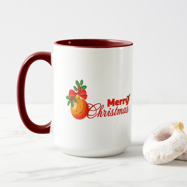 Caneca de Natal Laranja Enfeite Alegre (Com Donut)
