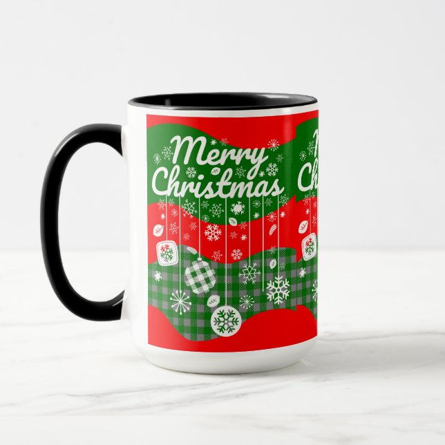 Caneca de Natal – Ornamentos Brancos & Feliz Natal (Esquerda)