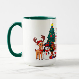 Caneca de Natal - Papai Noel, Rena e Boneco de Nev