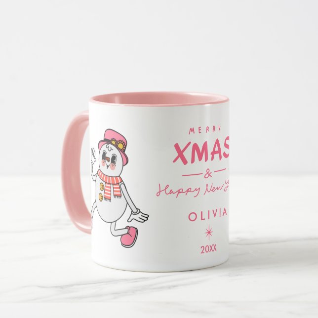 Caneca de Natal Personalizada | Bonito Neve Rosa (Frente Esquerda)