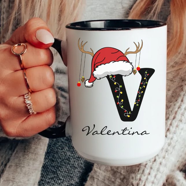 Caneca de Natal Personalizada com Alfabeto para Pr (custom Christmas gift, Santa holiday mug, festive alphabet mug, holiday office gift for him or her,)