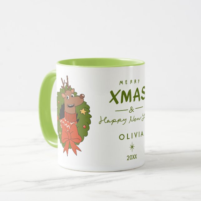 Caneca de Natal Personalizada com Rena | Férias (Frente Esquerda)