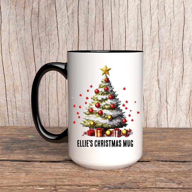 Caneca de Natal Personalizada de Árvore para Mulhe (Christmas tree mug, custom name mug, custom Christmas mug, holiday mug for her, Christmas gift)