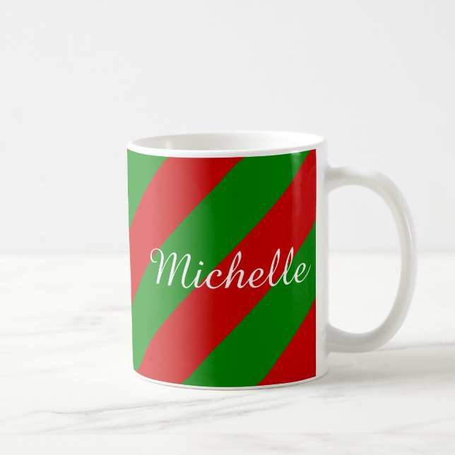 Caneca de Natal personalizada | faixas verdes e ve (Direita)