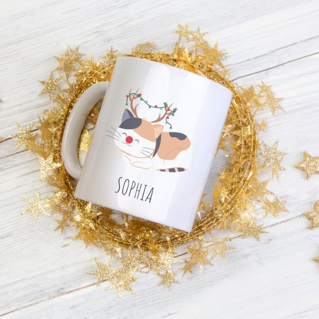 Caneca de Natal Personalizada, Reindeer Gato (Criador carregado)