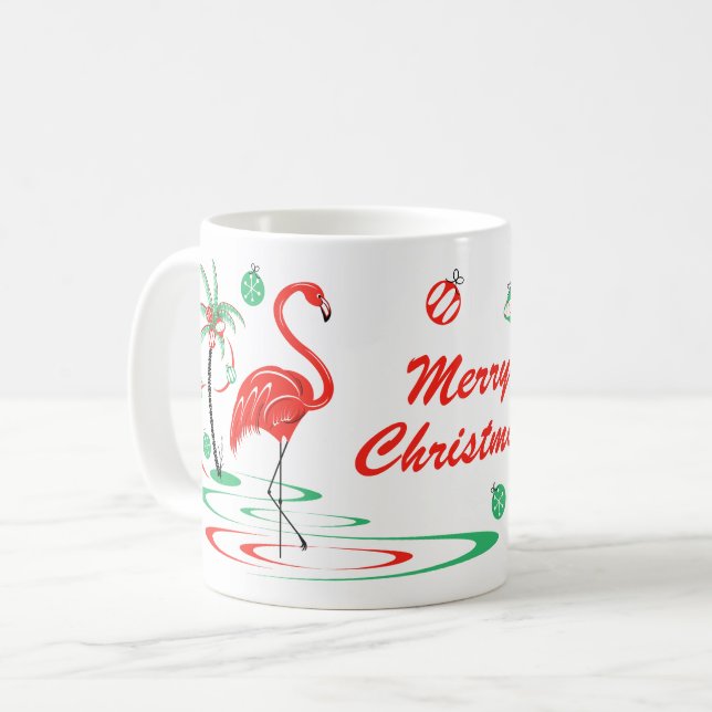 Caneca de Natal Red Christmas Flamingo Baubles (Frente Esquerda)