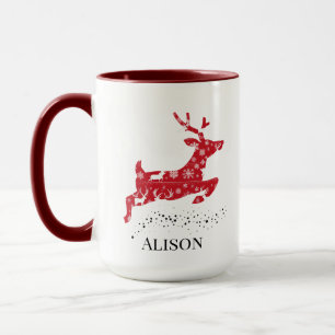Caneca de Natal Rena Vermelha e Branca Nórdica