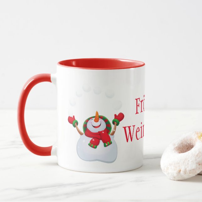 Caneca de Natal-Snowman-Frohliche Weihnachten (Com Donut)
