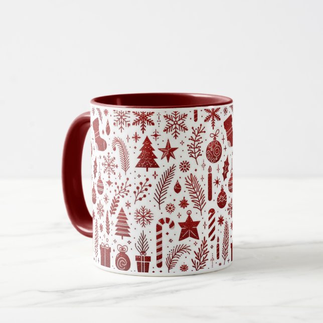 Caneca de Natal Vermelha Branca (Frente Esquerda)
