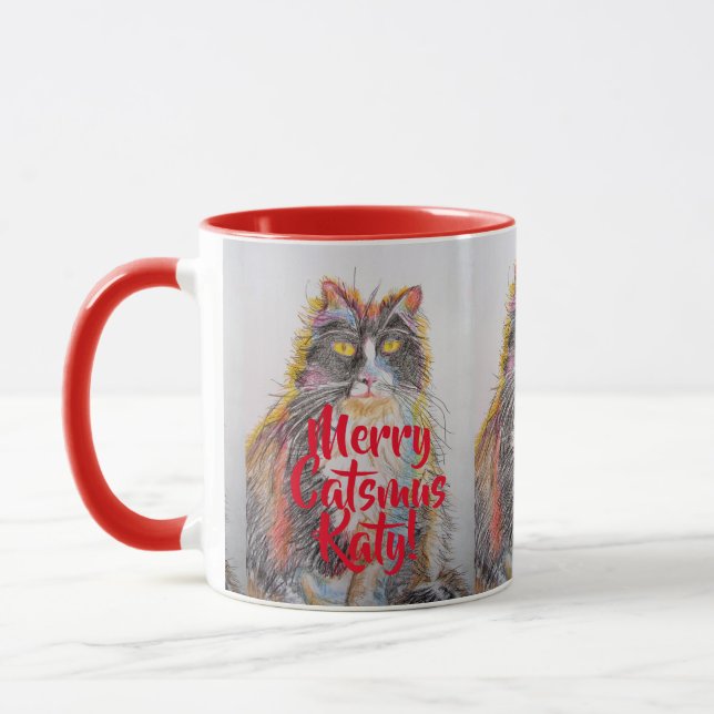Caneca de Natal Vermelha Gato Tuxedo Feliz Catsmas (Esquerda)