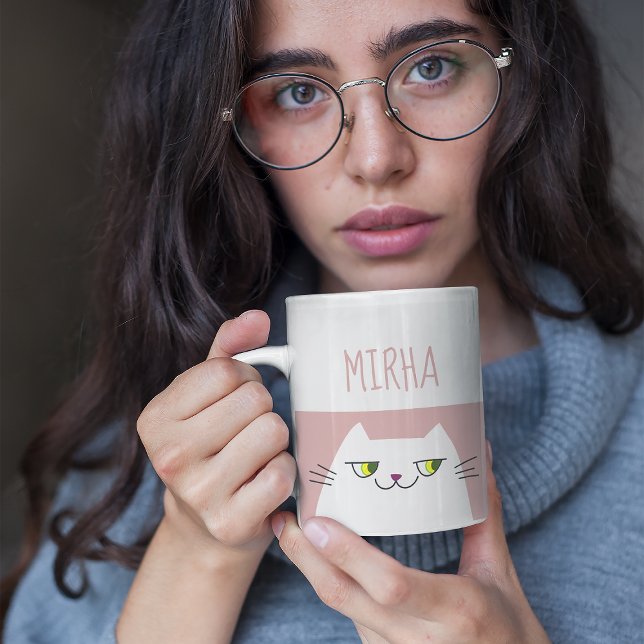 Caneca de Nome de Gato Kawaii Fofa Presente Rosa M (Criador carregado)