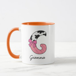 Caneca de Nome Inicial Personalizado | Vaca Rosa L