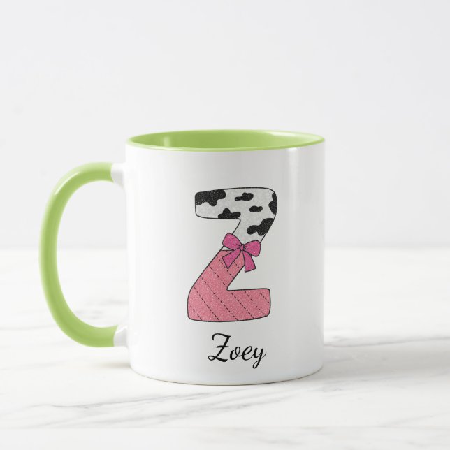 Caneca de Nome Inicial Personalizado | Vaca Rosa L (Esquerda)