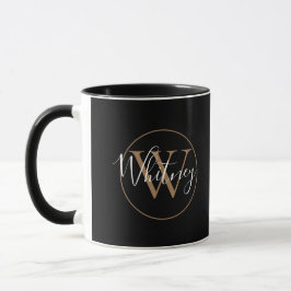 Caneca de Nome Monograma em Script Preto Dourado E